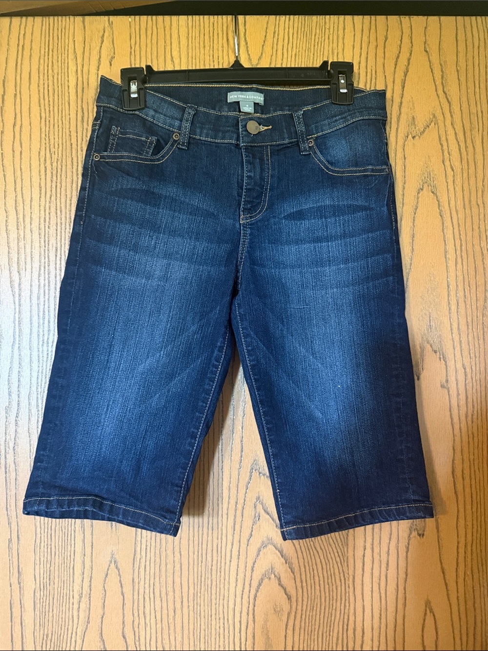 New York & Company Dark Blue Cropped Denim Bermuda Shorts